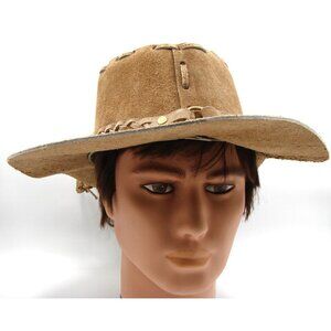 Brown Suede Hat Braided Band Boho Hippie Australian Bush Outback Western Dundee